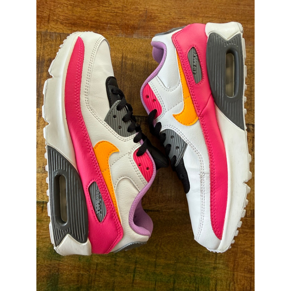 Women's Nike Air Max 90 Sneakers Size 8.5 Women’s - 7 Youth White Pink Orange - Picture 6 of 6